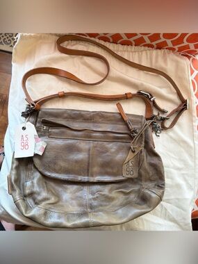 A.S.98 Stunning Taupe Leather Crossbody with Tan Strap-with tags